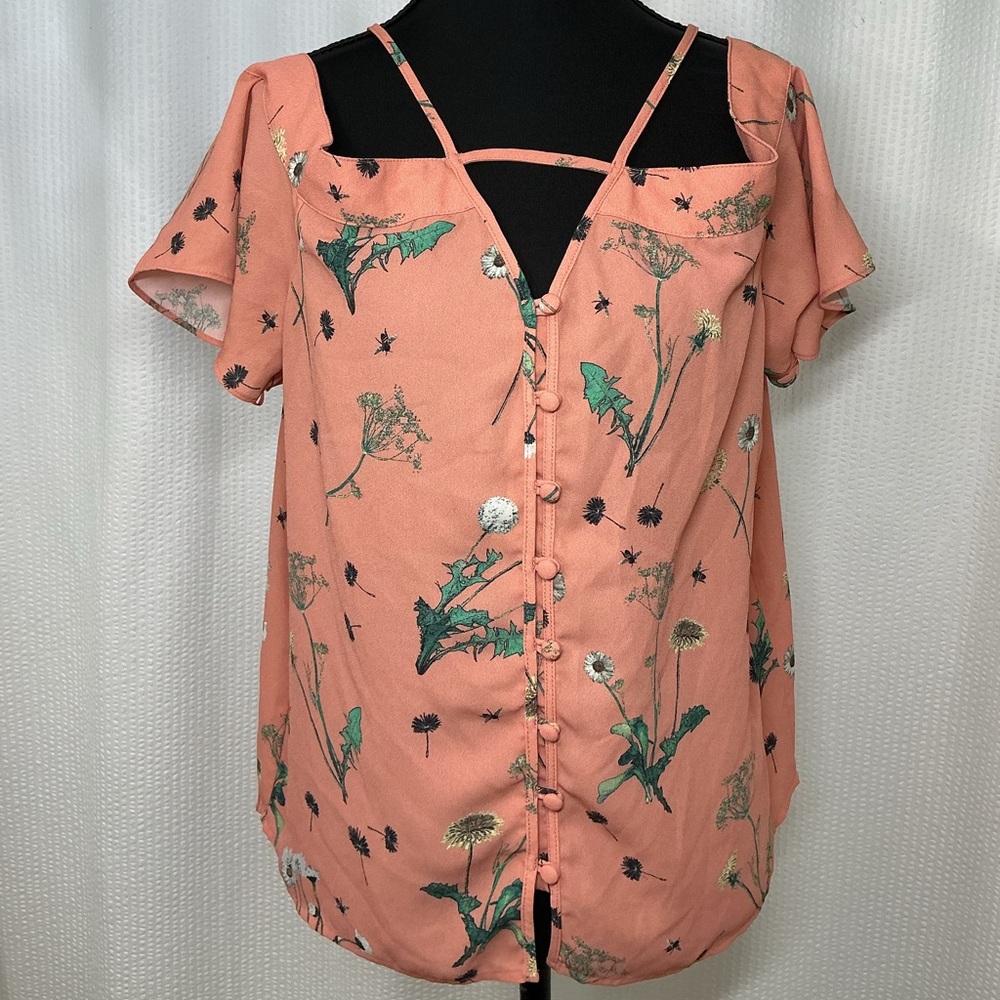 Express Cold-shoulder Salmon Pink Wildflower Blouse Size S